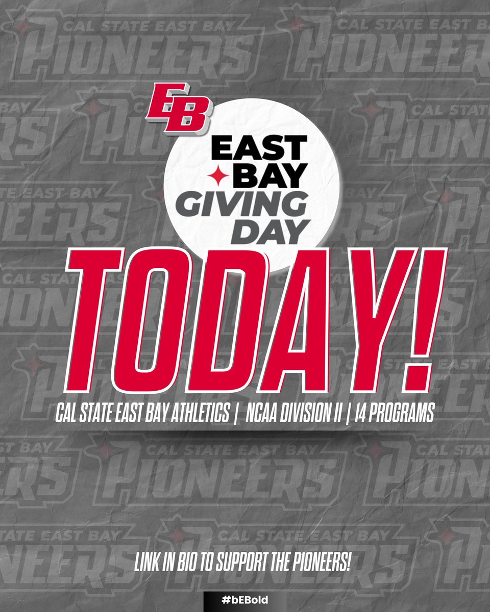 ➡️: Support Cal State East Bay Athletics TODAY! 

Your contribution helps to provide championship experiences for our student-athletes. 

Give, grow, PIONEER! 

🔗: givingday.csueastbay.edu/pages/athletic…

#bEBold | #ncaadii | #givingday