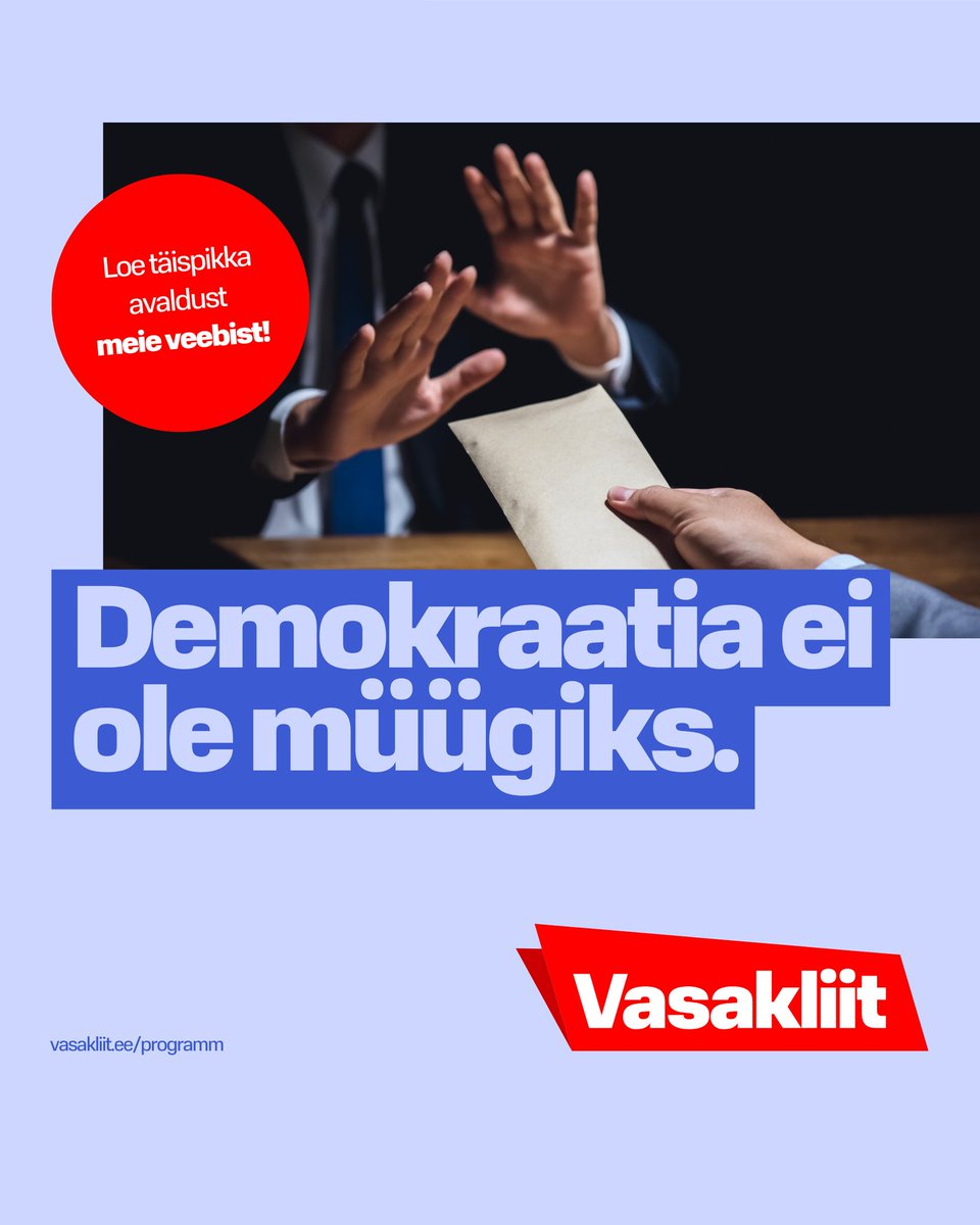 💶 Eesti Vasakliit toetab eraisikute poliitannetustele ülempiiri seadmist ning erakondade rahastusmudeli ümbertegemist.

🔗 Loe täispikka avaldust meie veebist: vasakliit.ee/uudised/demokr…