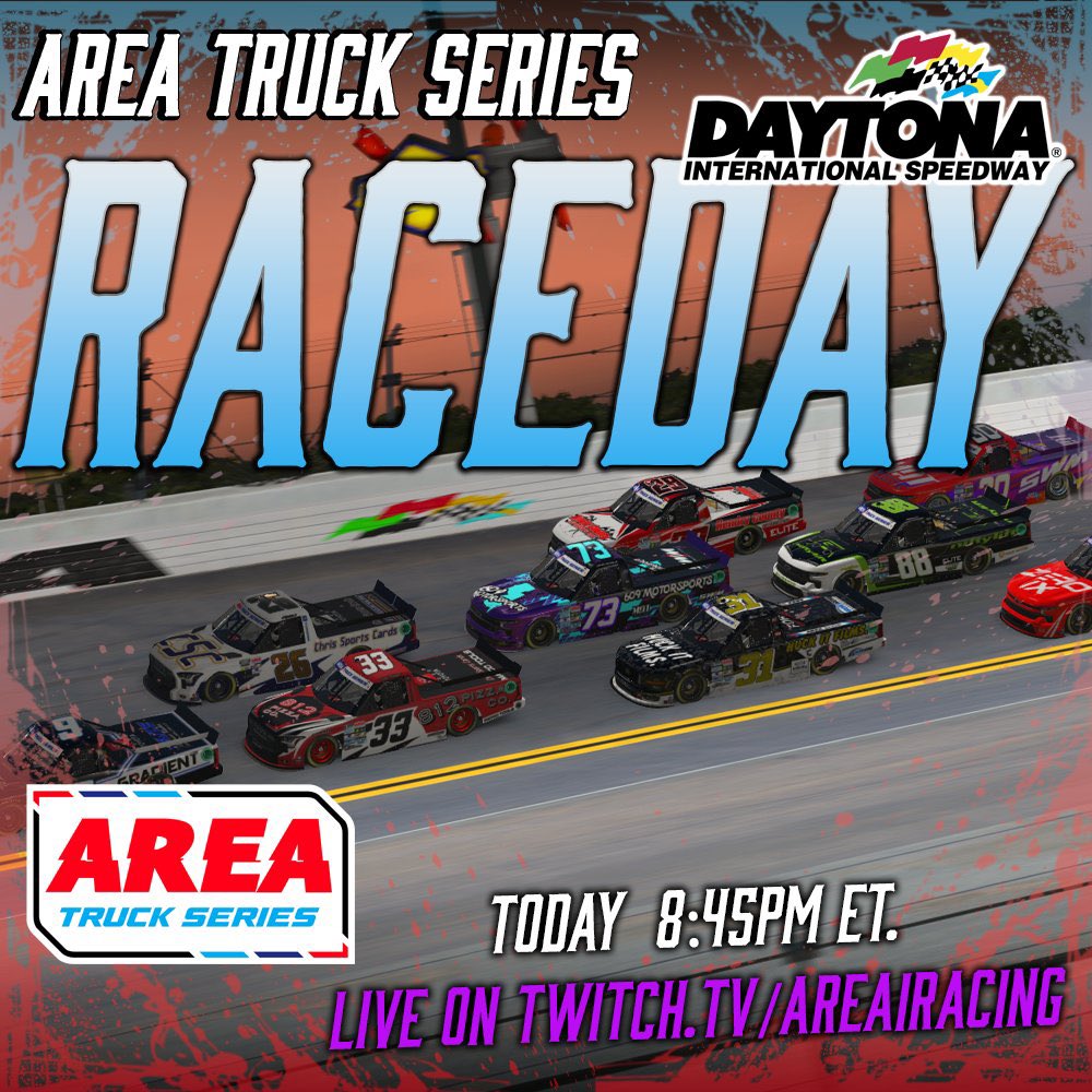 🔴 IT’S AREA TRUCK SERIES RACE DAY!

After an intense #AREA500, the AREA Truck Series takes on Daytona! Who will conquer the chaos? 🏆

📺 Watch LIVE at 8:45PM ET!
YouTube: youtube.com/live/0_7UUuwF6…
Twitch: twitch.tv/AREAiRacing