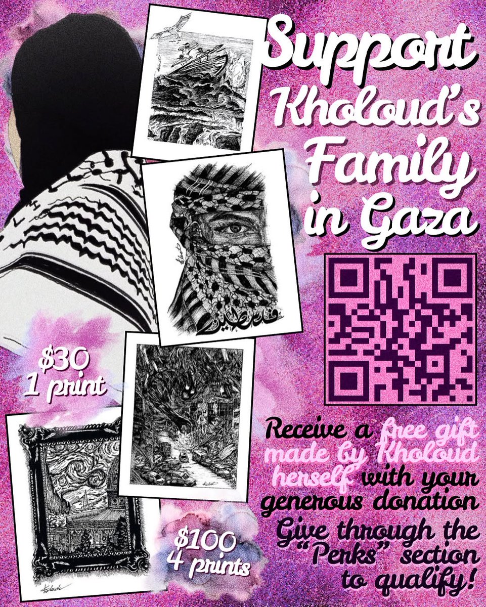 GerardDalbon's tweet image. 🇵🇸 Help my friend in Gaza rebuild after her family's home was destroyed by the occupation. Kholoud is a 21 year old amazingly talented artist living in Jabalia where she has faced constant displacement with her family.
Donate or buy a print of her artwork:
chuffed.org/project/kholou…