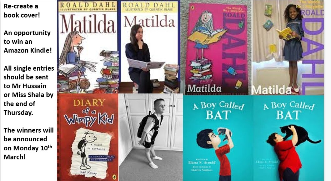 World Book Day Competition! Get creative &amp; replicate a book cover for a chance to win a Kindle!
📸 Snap your design
📩 Submit by emailing Miss Shala
🏆 Best entry wins!
#WorldBookDay #CHAEnglish