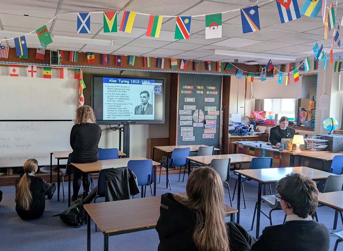Stewarton_Acad's tweet image. As part of LGBT History Month the Stewarton Academy Equalities and LGBTQ+ Group have been engaging in research into computer pioneer Alan Turing. He was sadly prosecuted for his sexuality in 1952. #RRSArticle2