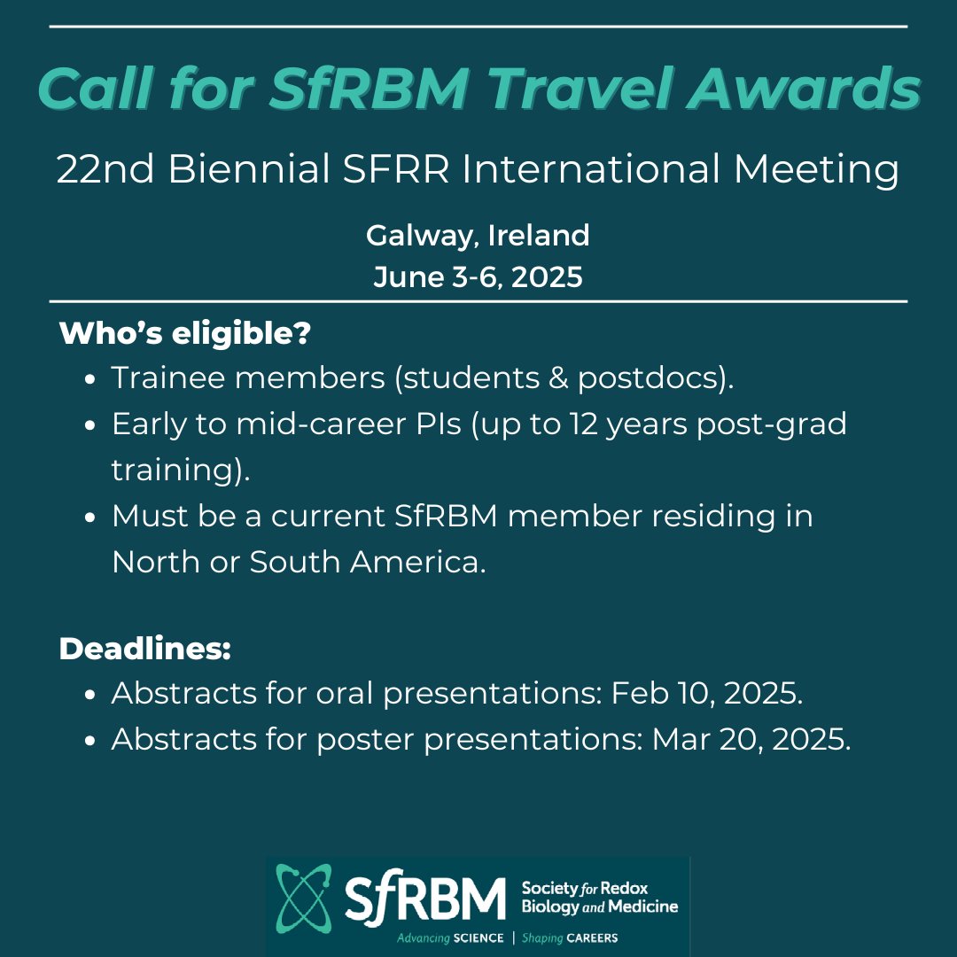 SfRBM is excited to announce 10 Travel Awards of $1,000 each for those attending the 22nd Biennial SFRR International Meeting in Galway, Ireland.  Keep in mind that abstracts for poster presentations are due March 20th! bit.ly/40KUsh4