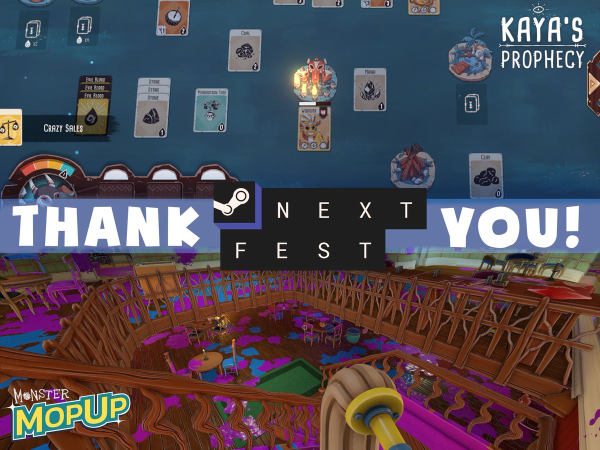 WELL, wasn't Next Fest incredible?!

Thank you to all of you who played Monster Mop Up and Kaya's Prophecy! All of your feedback is so important to us and it was amazing seeing you enjoy the games.

but don't worry...the demos are staying up for you to play whenever you fancy!