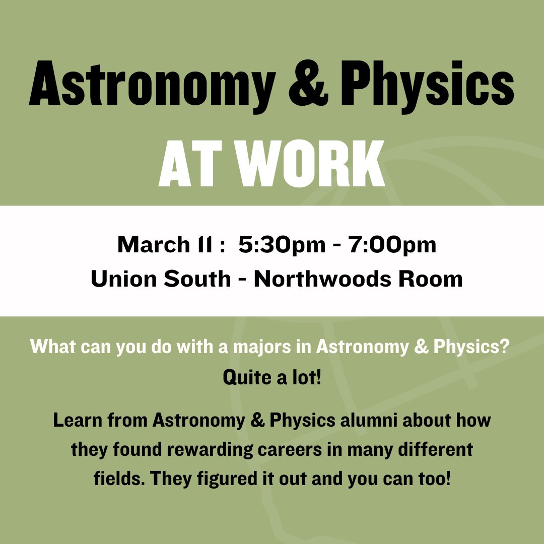 What can you do with majors in Astronomy &amp; Physics? Quite a lot! Learn from Astronomy &amp; Physics alumni about how they found rewarding careers in many different fields. They figured it out and you can too!

Register here 👉 go.wisc.edu/2vrxn3

#uwmadison #successworks