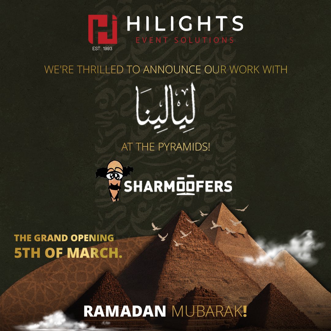 Ramadan Mubarak!

We’re thrilled to announce our collaboration with our long-time partner Layalina Tent at the Pyramids!

The Grand opening will be on 5th of March.

Join us to Enjoy Ramadan Vibes!

#Hilightsgroup
#LayalinaAtTheBaronPalace
#RamadanVibes
#SuhoorNights
#Sharmoofers