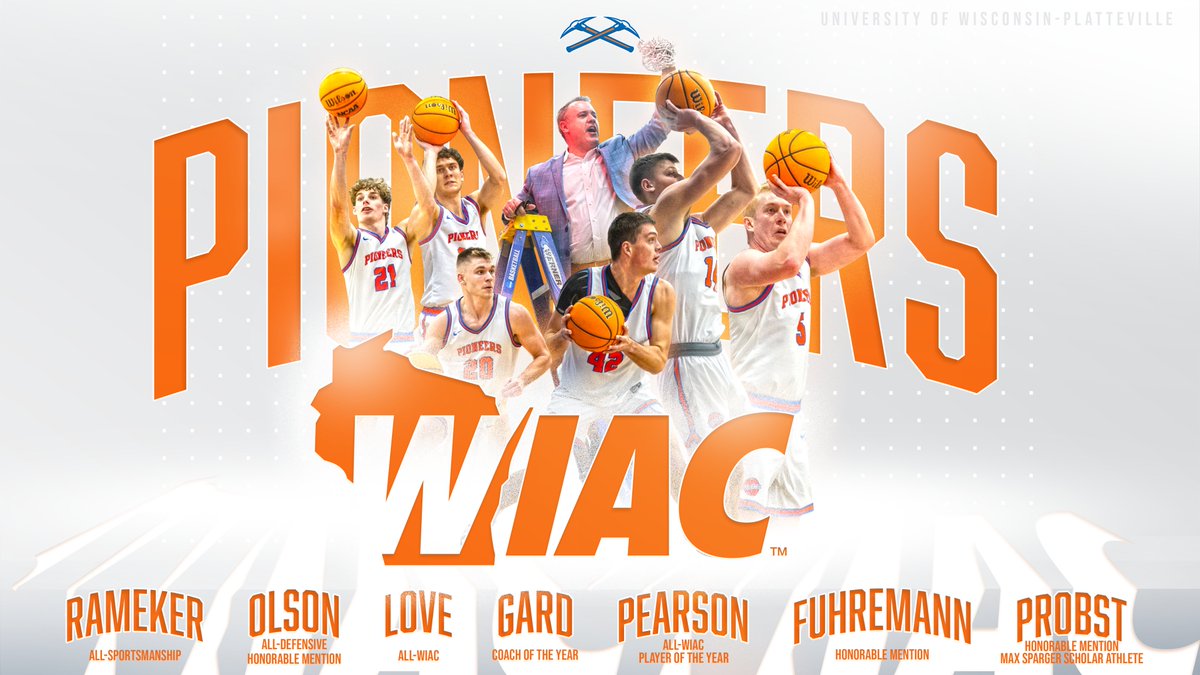 UW-Platteville Athletics (@uwp_pioneers) on Twitter photo The <a href="/UWPlattMBB/">UW-Platteville Men’s Basketball</a> team brought home several #WIAC Postseason Awards on Tuesday! #SwingTheAxe
Logan Pearson - Player of the Year
Jeff Gard - Coach of the Year
Ben Probst - Max Sparger Scholar-Athlete
Read about all the players recognized ➡️letsgopioneers.com/sports/mbkb/20… The <a href="/UWPlattMBB/">UW-Platteville Men’s Basketball</a> team brought home several #WIAC Postseason Awards on Tuesday! #SwingTheAxe
Logan Pearson - Player of the Year
Jeff Gard - Coach of the Year
Ben Probst - Max Sparger Scholar-Athlete
Read about all the players recognized ➡️letsgopioneers.com/sports/mbkb/20…