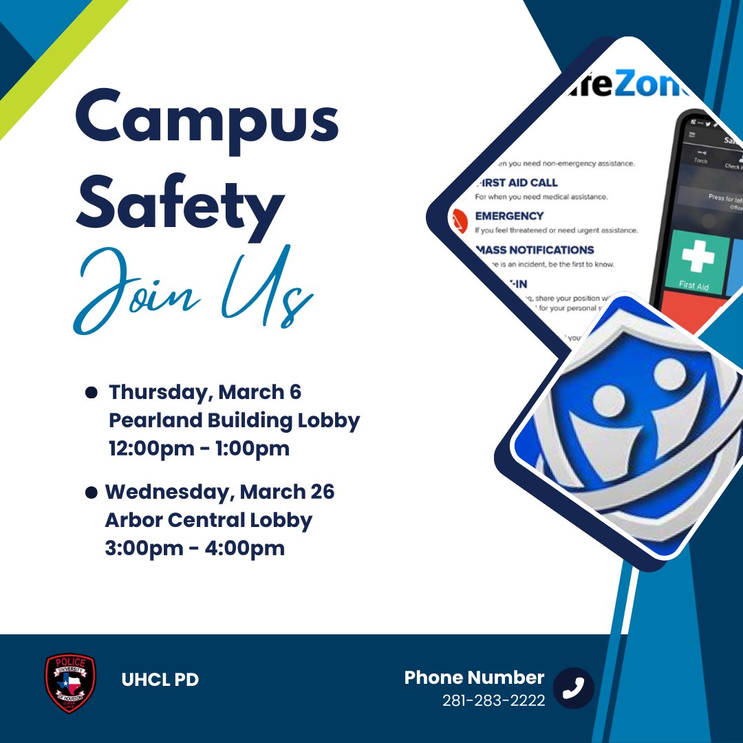 UHCL Police (@uhclpd) on Twitter photo Stop by our table for some Campus Safety tips and SafeZone resources. #staysafeUHCL Stop by our table for some Campus Safety tips and SafeZone resources. #staysafeUHCL