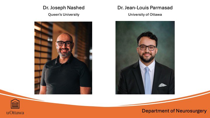 We are delighted to welcome two superstars, Dr. <a href="/TheNashFactor/">Joe Nash</a> and Dr. <a href="/JL_Angelo1/">JL Parmasad</a>, as incoming PGY1s to Ottawa #neurosurgery program. Looking forward to working with you guys! 

<a href="/uOttawa/">Université d'Ottawa | University of Ottawa</a>