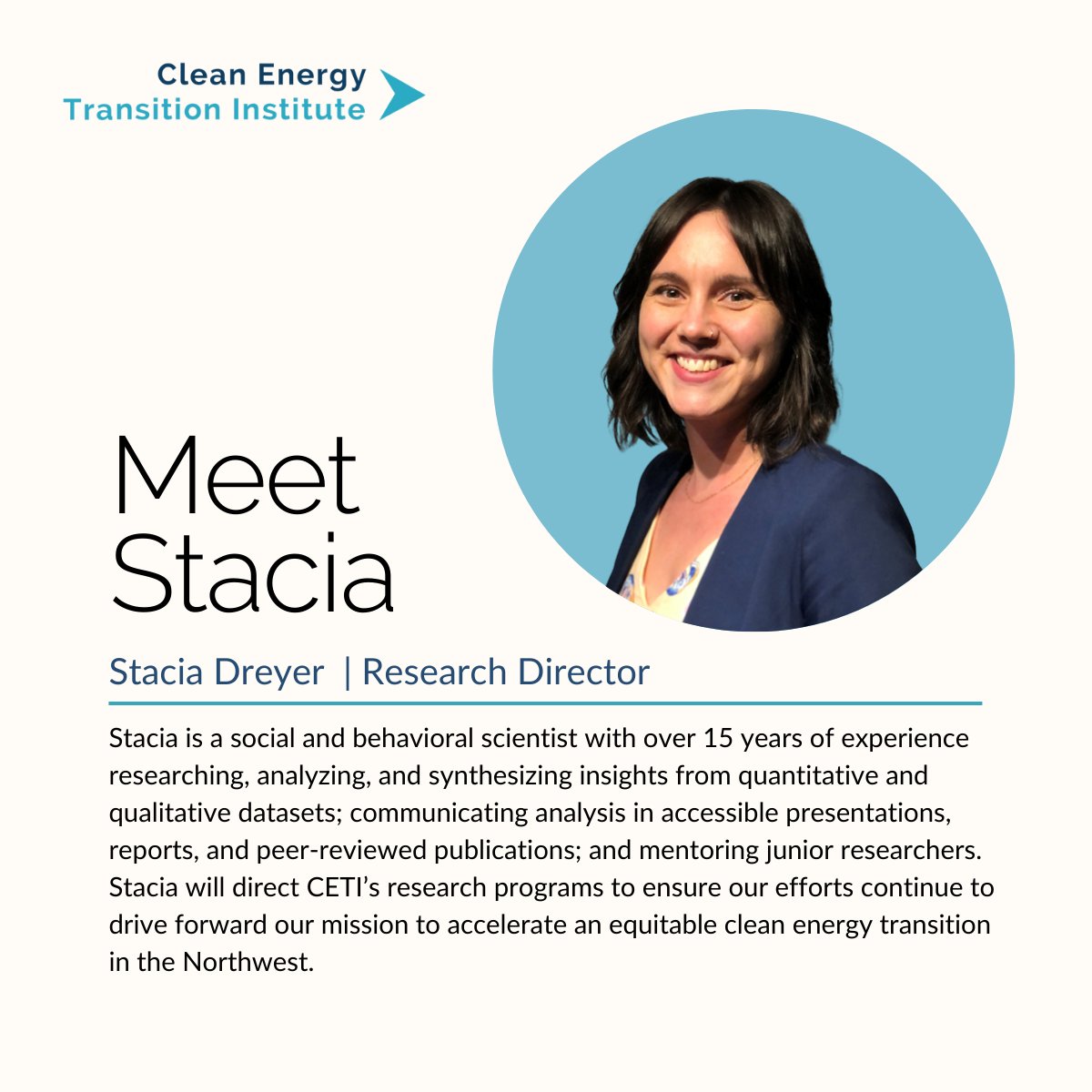 CETI is thrilled to have Stacia Dreyer joining the team as our Research Director! She brings over 15 years of research and project administration experience to the job. Learn more about Stacia here: cleanenergytransition.org/contributors/s…