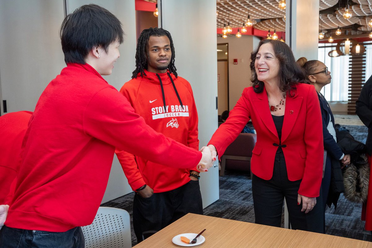 President-elect Andrea Goldsmith received a warm Stony Brook welcome this week as she met with students, faculty, staff, and Wolfie ahead of her official start in August.