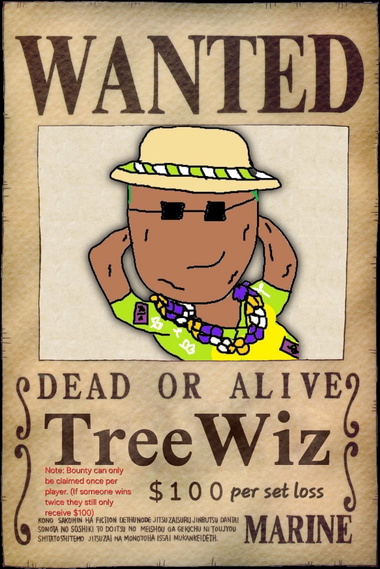 TOURNAMENT UPDATE #2:

🚨DING DING DING⏰️

<a href="/TreeWizFGC/">FitS | TreeWiz 🔜 FITS, GBlack, RISC</a> has decided to put a $100 (per set loss) bounty on his own head! $200 TOTAL! 

If you ever wanted to take money from a top player, come to FITS #1 and test your luck!

NOTE: Bounty can only be claimed once per player