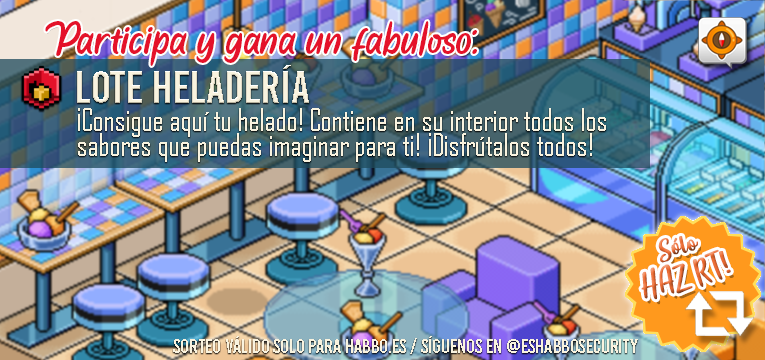📣Participa y gana un fabuloso "Lote Heladería"🍨🍦 en la comunidad de <a href="/ESHabbo/">Habbo ES/MX</a>🏨
✅Requisitos para concursar:
▪️ Repostea y haz "Me gusta" en este post🔃
▪️ Sigue a <a href="/ESHabboSecurity/">HabboSecurity</a>
▪️ Etiqueta a 2⃣ amigos de la comunidad

⏰Sorteo disponible hasta las 23:59 (HPE) del próximo
