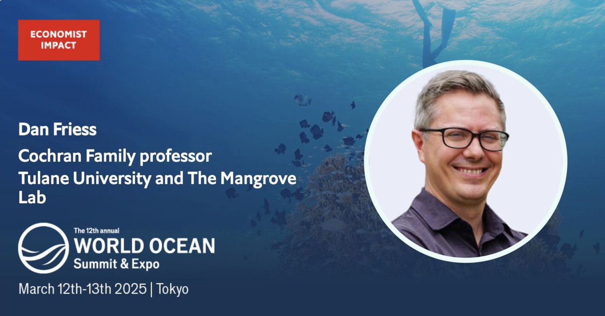 Dan Friess (@danfriess) on Twitter photo Looking forward to speaking at the Economist World Ocean Summit! It’s a unique forum that brings together ocean experts from business, finance, government, civil society and academia.
We'll be talking about "unlocking the power of blue carbon" - if you're attending, let's chat! Looking forward to speaking at the Economist World Ocean Summit! It’s a unique forum that brings together ocean experts from business, finance, government, civil society and academia.
We'll be talking about "unlocking the power of blue carbon" - if you're attending, let's chat!
