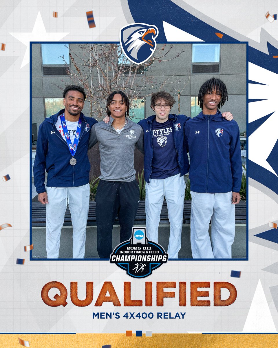 UT Tyler Patriots (@uttylerpatriots) on Twitter photo MT&F | A final congratulations to the group of Caleb Williams, William Davis, Landon Smith, and Ashton Turner as they will represent <a href="/UTT_XCTF/">UT Tyler Track and Field/Cross Country</a> in the 4x400 relay at the NCAA Indoor Championships!
tinyurl.com/4m3dtwxu
#SwoopSwoop MT&F | A final congratulations to the group of Caleb Williams, William Davis, Landon Smith, and Ashton Turner as they will represent <a href="/UTT_XCTF/">UT Tyler Track and Field/Cross Country</a> in the 4x400 relay at the NCAA Indoor Championships!
tinyurl.com/4m3dtwxu
#SwoopSwoop