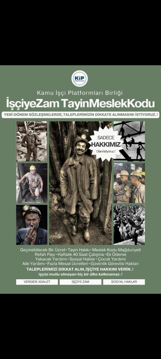 İşçiyeZam TayinMeslekKodu  

Büyüyen Türkiye,
Büyüyen Ekonomiden,
Kamu İşçileri Olarak Talebimiz👇 

Refah Payı,
Seyyanen Zam,
Eşit İşe Eşit Ücret,
Meslek Kodu,
Üniversiteli İşçilere Statü