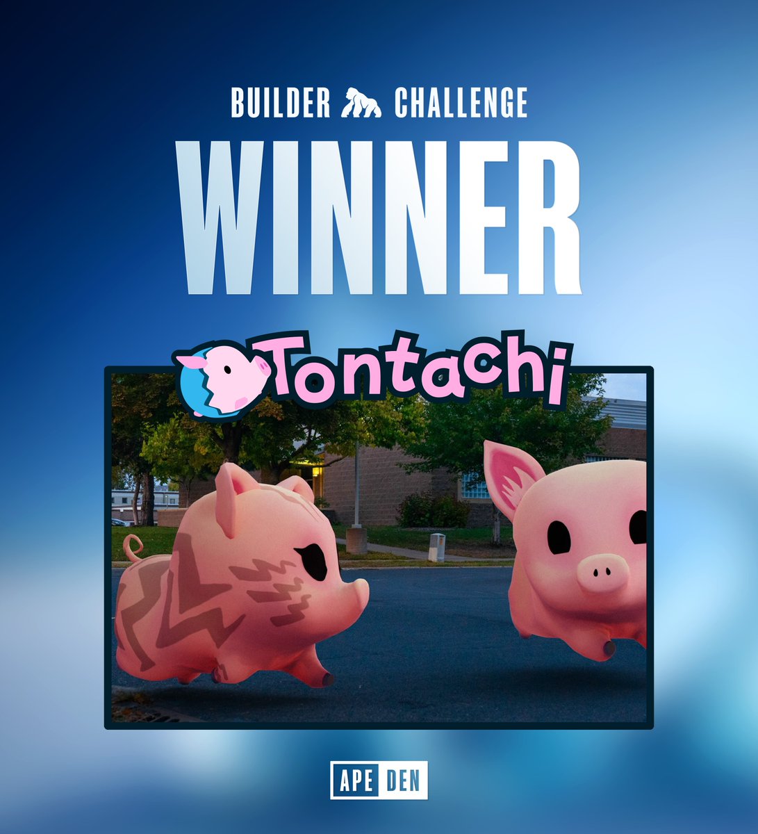 Congrats <a href="/johnnyokami_/">Johnny狼</a> for bringing <a href="/tontachiAR/">Tontachi</a> to ApeChain and winning the ApeDEN Builder Challenge Grand Prize.

A mix of Pokémon SNAP &amp; Mario Kart, TontachiAR is an AR-powered, geolocation-based racer that will be building alongside our thriving NFT community ON APECHAIN.