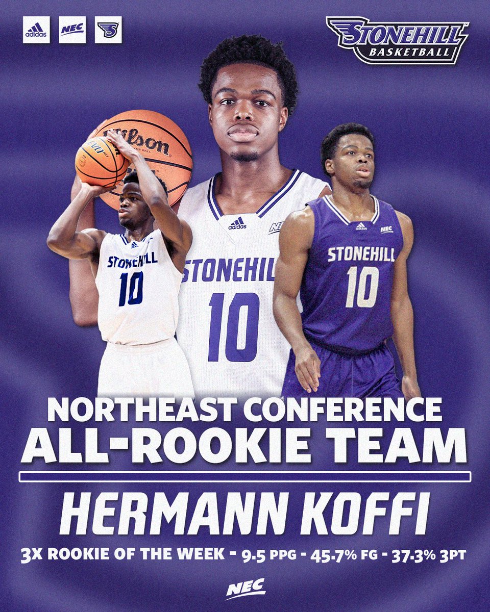 Stonehill Athletics (@gostonehill) on Twitter photo All-Conference Honors ⭐️
A trio of Skyhawk underclassmen earn <a href="/nechoops/">Northeast Conference</a> accolades after impressive seasons ahead of <a href="/StonehillMBB/">Stonehill Men's Basketball</a>'s NEC playoff debut tomorrow night 👀
📰 bit.ly/4bnT2hD
#GoHill | #NECMBB All-Conference Honors ⭐️
A trio of Skyhawk underclassmen earn <a href="/nechoops/">Northeast Conference</a> accolades after impressive seasons ahead of <a href="/StonehillMBB/">Stonehill Men's Basketball</a>'s NEC playoff debut tomorrow night 👀
📰 bit.ly/4bnT2hD
#GoHill | #NECMBB