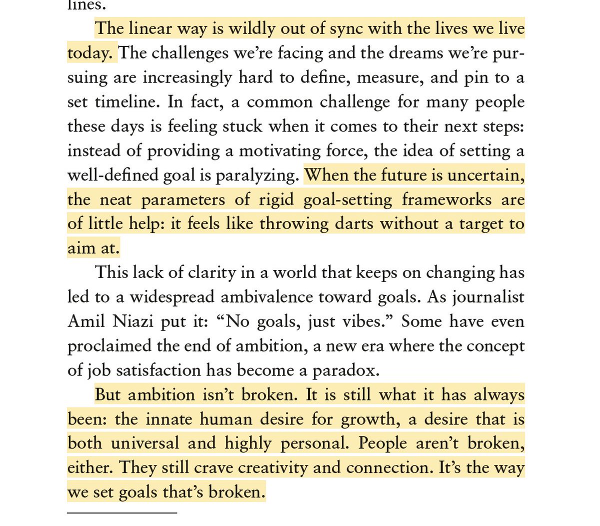 I really liked these two parts in <a href="/neuranne/">Anne-Laure Le Cunff</a> book

I think her book Tiny Experiments is going to be a nice complement to The Pathless Path. I really dont do a good job of getting people from "blow up your life" to the next step. I'll be recommending this now :-)