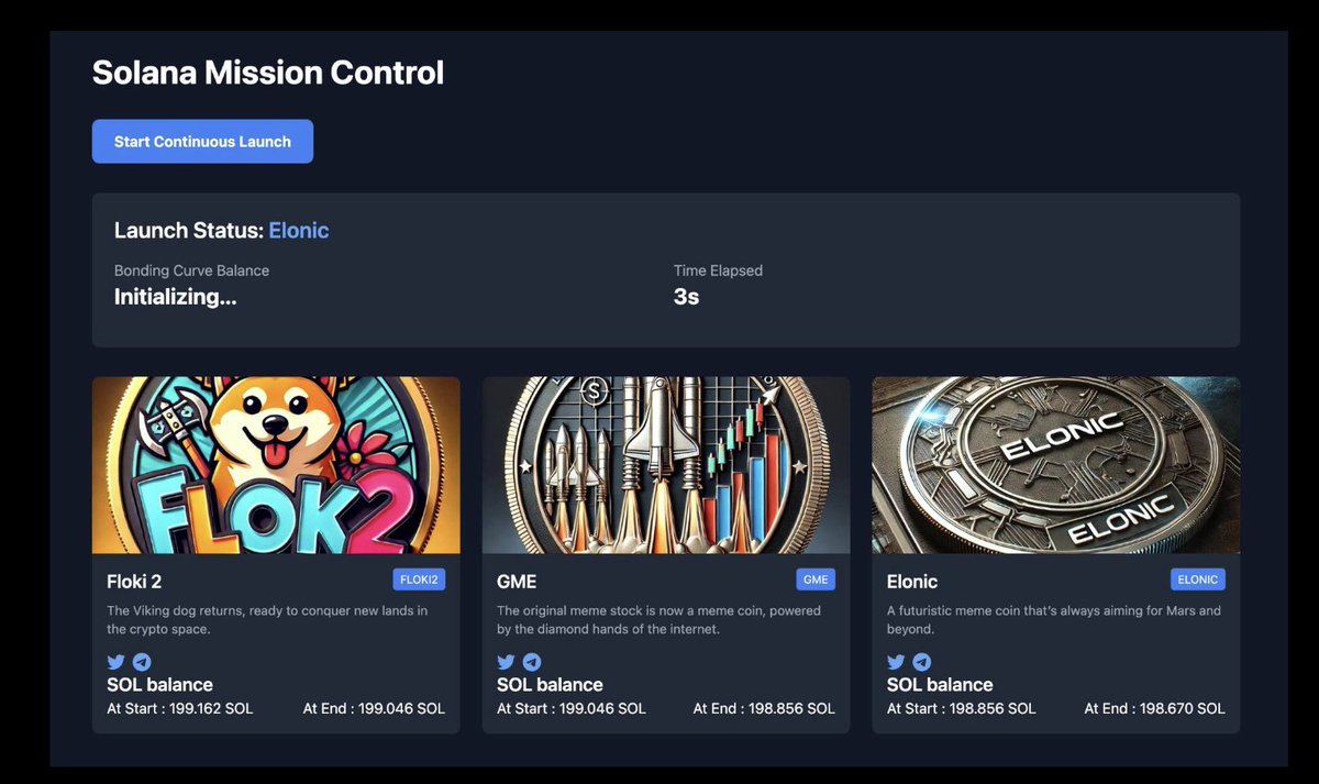 Solana Mission Control is a custom built meme coin generator that can  launch one meme coin per second, use AI to determine exit strategies, and  generally capable of making 20 SOL per