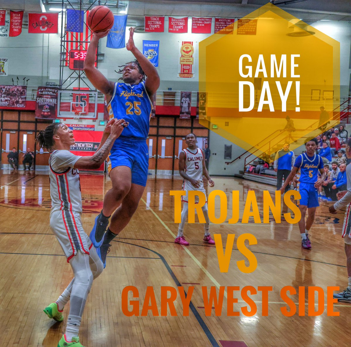 Highland HS Bball (@hhstrojansbball) on Twitter photo GAME DAY! The Trojans start their post-season run tonight as we go to battle with the Gary West Side Cougars! Game tips off at 7:00PM at East Chicago High School. <a href="/HHS_FanSection/">HIGHLAND HIGH SCHOOL STUDENT SECTION</a> <a href="/stohAD1/">Ryan Harrington</a> GAME DAY! The Trojans start their post-season run tonight as we go to battle with the Gary West Side Cougars! Game tips off at 7:00PM at East Chicago High School. <a href="/HHS_FanSection/">HIGHLAND HIGH SCHOOL STUDENT SECTION</a> <a href="/stohAD1/">Ryan Harrington</a>