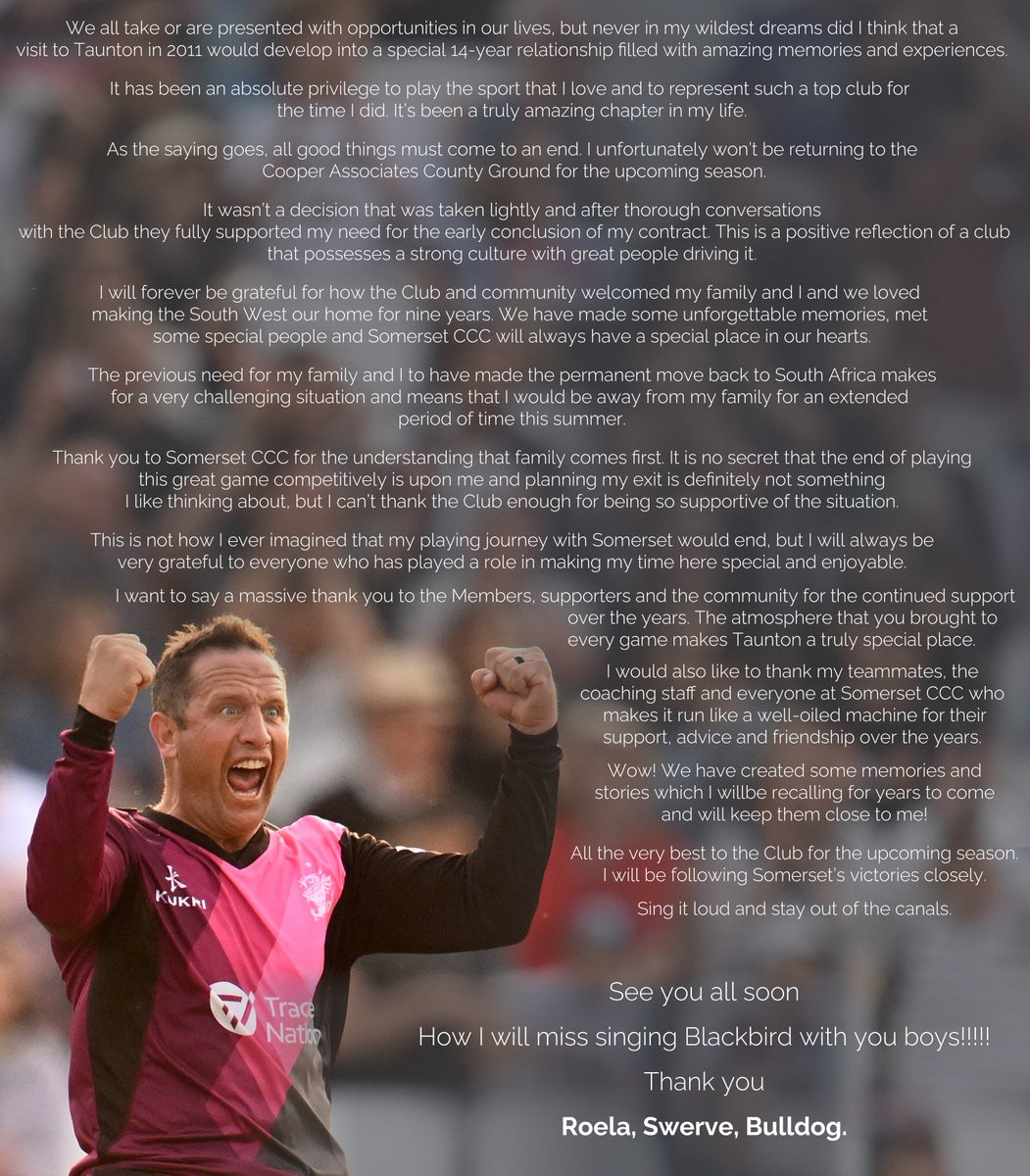 An open letter from Roelof van der Merwe ✉️❤️

#WeAreSomerset