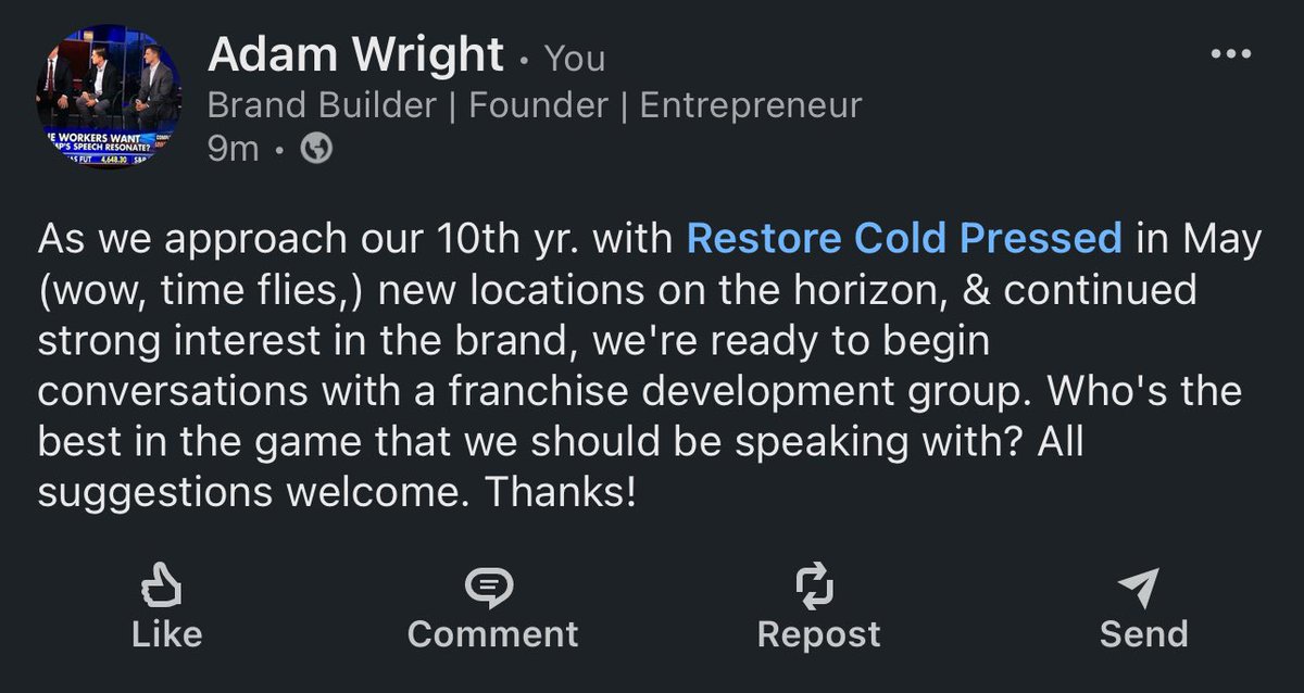 Knocking out our biggest location yet &amp; then starting franchising! Who should we be talking to that can help taking Restore to the next level?