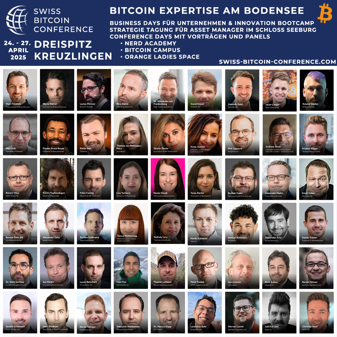 Swiss Bitcoin Conference 2024 Video Teaser
Save the date and Join us!

youtu.be/A3jRqGd6DmY

24.-27. APRIL 2025 in Kreuzlingen am Bodensee!