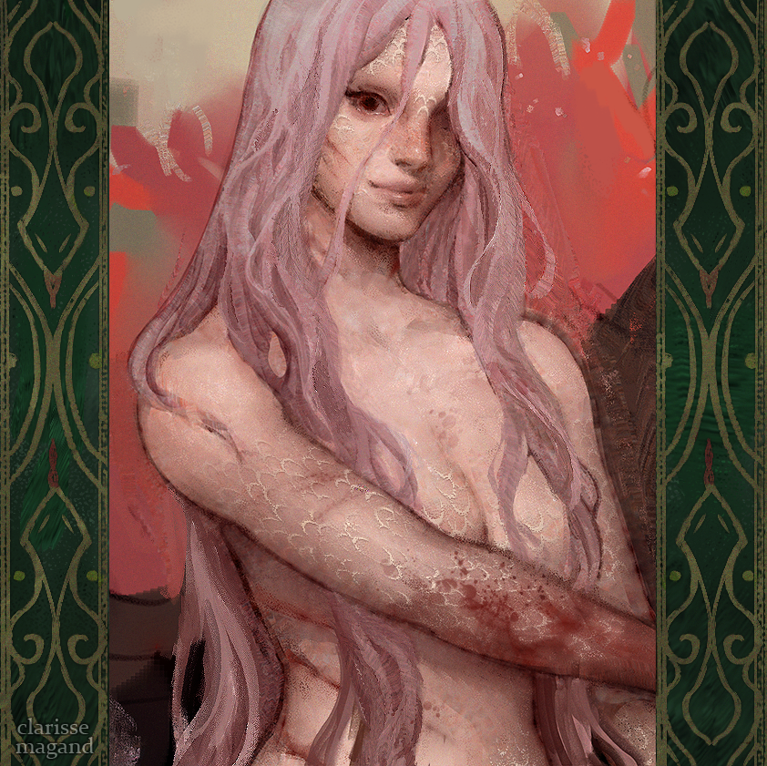 LuciaSatalina's tweet photo. Creepy siren finally has a name! Nythra 👁️✨ https://t.co/0Ni15AjYo9