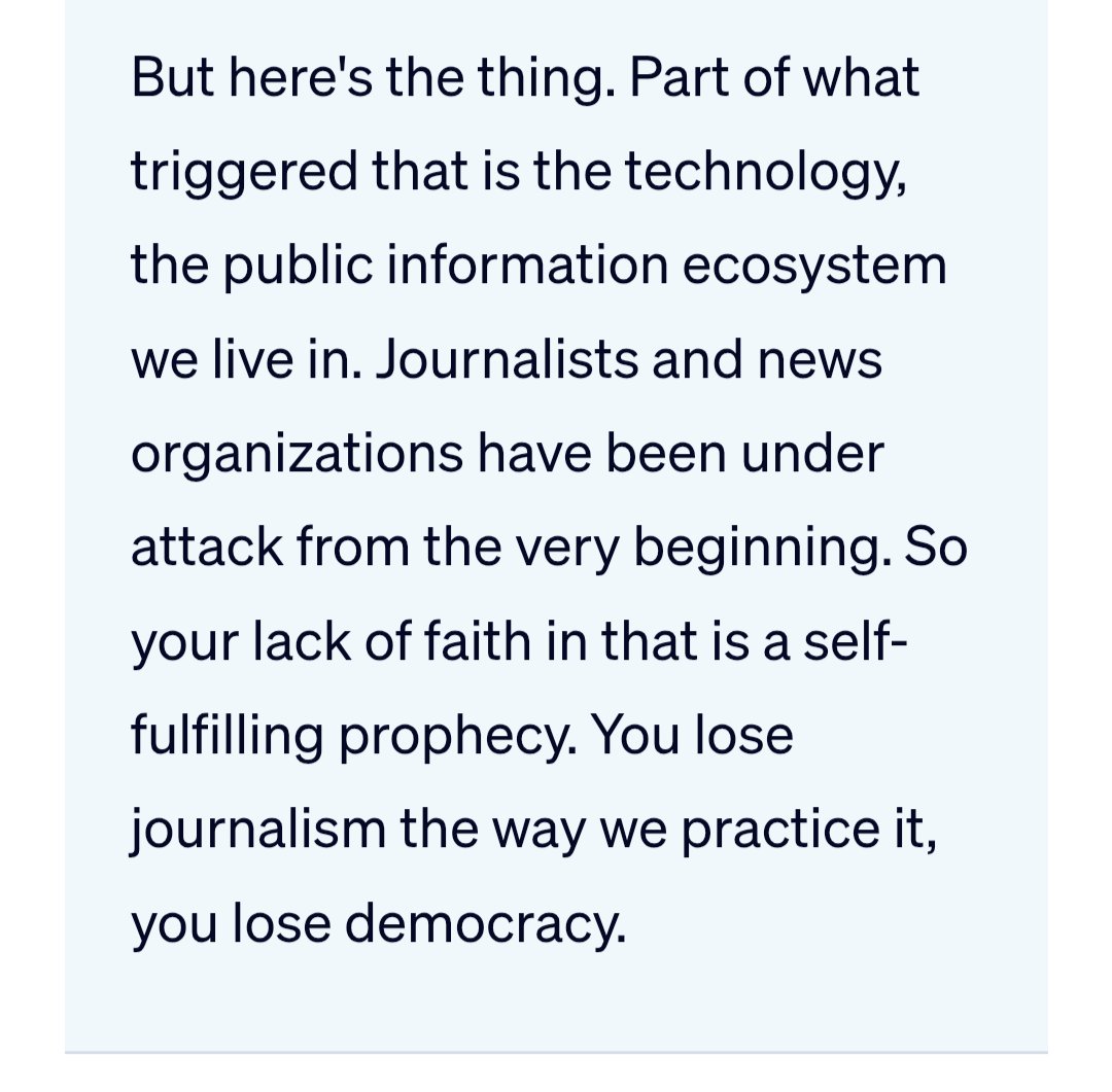 Imprescindible esta entrevista a la Nobel de la Paz <a href="/mariaressa/">Maria Ressa</a> sobre el papel del periodismo frente a estos nuevos gobiernos autoritarios:
"No vas a tener a un influencer o un creador de contenido enfrentándose a un dictador"
pbs.org/newshour/show/…