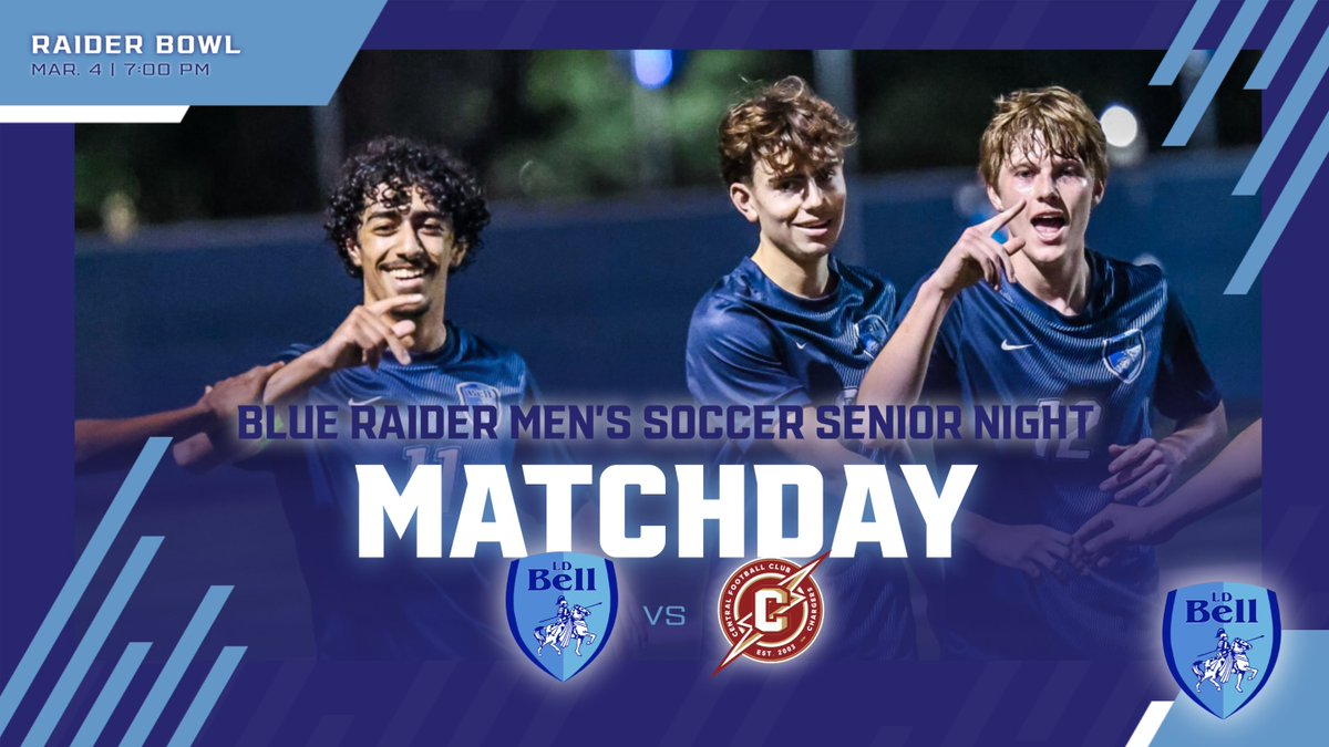 LD Bell Men's Soccer (@ldbell_soccer) on Twitter photo Senior Night! Come out tonight to cheer for your Blue Raiders as they take on the Chargers. Senior night kicks off at 7:00 PM. Parent pics will be in the indoor at 6:15 PM. #UniteAndConquer <a href="/RandyBelcherBHS/">Randy D Belcher</a>
๐ <a href="/CFC_Soccer/">โก๏ธCFCโก๏ธ</a>
โฐ 4:30/5:45/7:30
๐๏ธ Raider Bowl
๐๏ธ $5 adults/$0 students Senior Night! Come out tonight to cheer for your Blue Raiders as they take on the Chargers. Senior night kicks off at 7:00 PM. Parent pics will be in the indoor at 6:15 PM. #UniteAndConquer <a href="/RandyBelcherBHS/">Randy D Belcher</a>
๐ <a href="/CFC_Soccer/">โก๏ธCFCโก๏ธ</a>
โฐ 4:30/5:45/7:30
๐๏ธ Raider Bowl
๐๏ธ $5 adults/$0 students