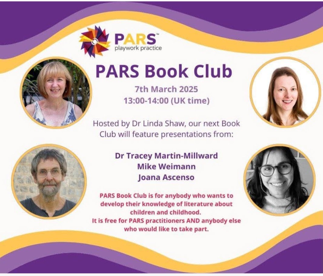 International Journal of Playwork Practice (@ijppjournal) on Twitter photo Academics and practitioners interested in children and childhood are very welcome to join us for <a href="/PARSPlaywork/">PARS Playwork</a> Book Club this Friday! Book your free place and find more details here
parsplaywork.com/course/pars-pl… Academics and practitioners interested in children and childhood are very welcome to join us for <a href="/PARSPlaywork/">PARS Playwork</a> Book Club this Friday! Book your free place and find more details here
parsplaywork.com/course/pars-pl…