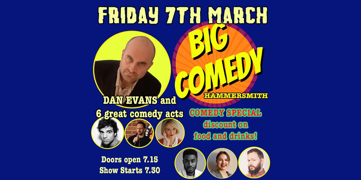 THIS FRIDAY Join us for a night of stand-up with headliner Dan Evans + support from Joe Da Costa, Fitzgerald Honger, Thomasin Lockwood, Ella Kowski, &amp; Josh Taylor.

SPECIAL: £10 small plate + drink with ticket!
#Comedy #Hammersmith
jokepit.com/e/29762