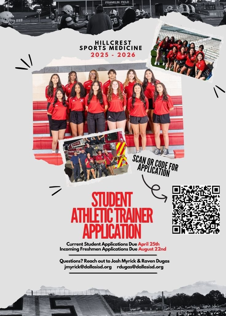 March is National Athletic Trainers Month!  In celebration of National Athletic Trainers Month, we are excited to announce that applications are now open for the Hillcrest High School Sports Medicine Program! Scan the QR code for an application.