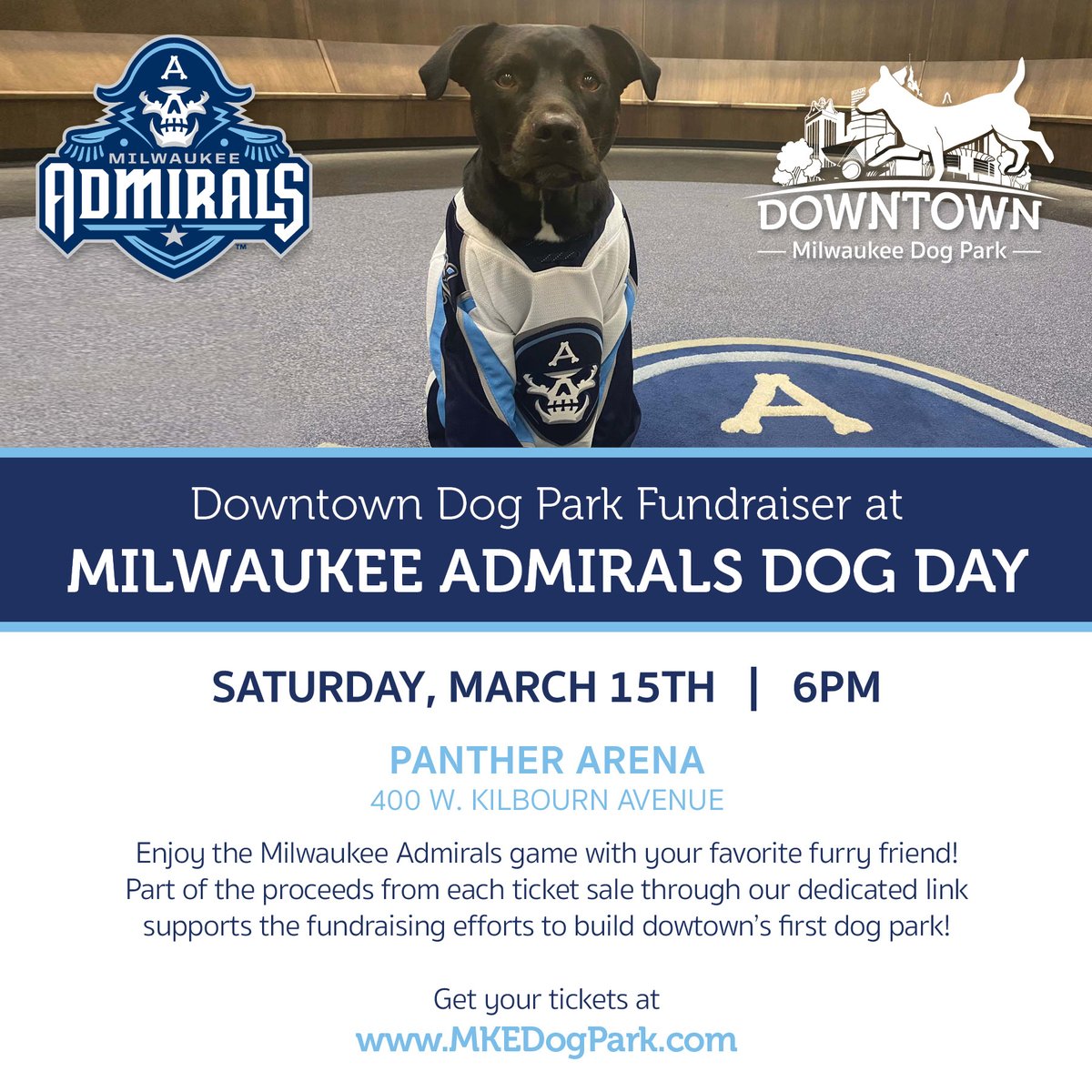 Get your tickets at MKEDogPark.com! See you and your 🐶 cheering on the <a href="/mkeadmirals/">y - Milwaukee Admirals</a> 🏒!