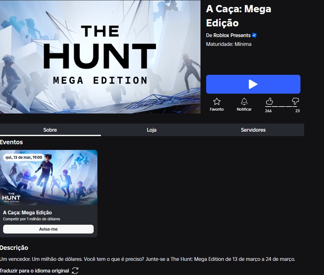 O hub do The Hunt: Mega Edition está aberto 

Link: roblox.com/pt/games/12418…