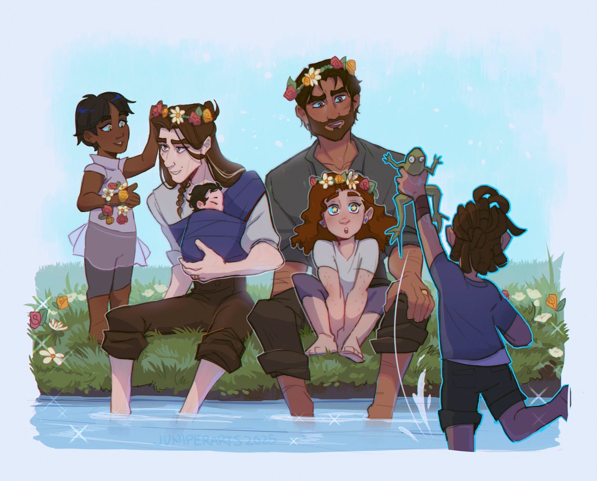 juniperjadelove's tweet image. Obligatory #jayvik w/ their kids at that stream by their cottage 🌿