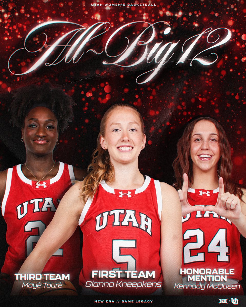 Utah Women’s Basketball (@utahwbb) on Twitter photo Some of the BEST 🏆
<a href="/giannakneepkens/">giannakneepkens</a> has been named to the All-Big 12 First Team, Mayè Tourè to the All-Big 12 Third Team, and <a href="/KennadyMcqueen/">Kennady McQueen</a> receives an Honorable Mention!
#GoUtes Some of the BEST 🏆
<a href="/giannakneepkens/">giannakneepkens</a> has been named to the All-Big 12 First Team, Mayè Tourè to the All-Big 12 Third Team, and <a href="/KennadyMcqueen/">Kennady McQueen</a> receives an Honorable Mention!
#GoUtes