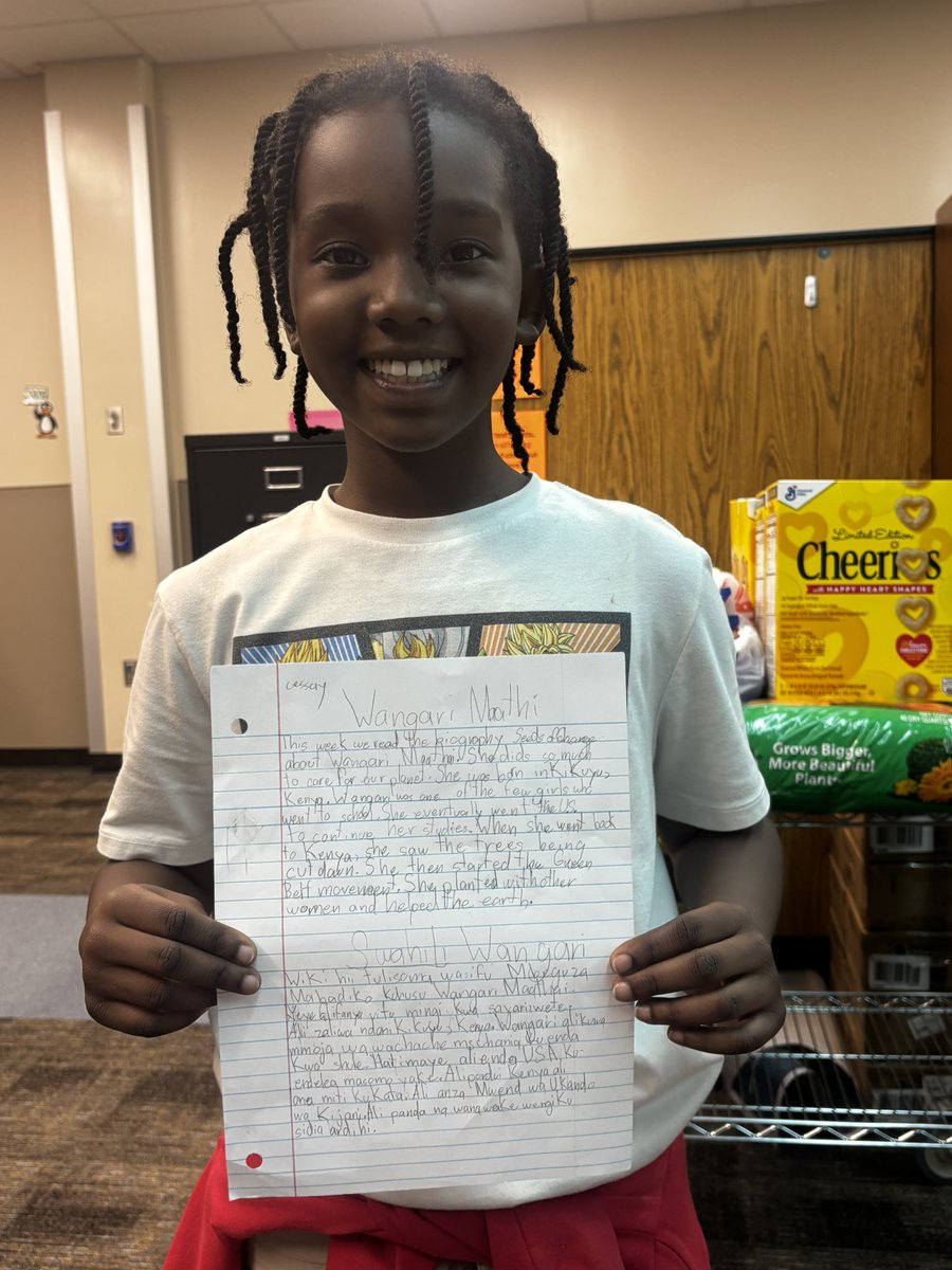 Eisha Roberson (@msrobersonreads) on Twitter photo Last week, our 4th graders read Seeds of Change, a biography about Wangari Maathai. This incredible student, who was born in Kenya just like Wangari, chose to write her reader’s response in both English and Swahili! <a href="/CFISD_ELAR2_5/">CFISD ELAR 2-5</a> <a href="/MooreCFISD/">MooreCFISD</a> Last week, our 4th graders read Seeds of Change, a biography about Wangari Maathai. This incredible student, who was born in Kenya just like Wangari, chose to write her reader’s response in both English and Swahili! <a href="/CFISD_ELAR2_5/">CFISD ELAR 2-5</a> <a href="/MooreCFISD/">MooreCFISD</a>
