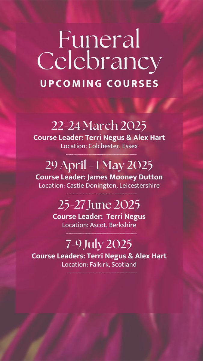 Our next few course dates for our Celebrancy training. Looking for a new career where you truly can make a difference at the most important times in people’s lives? then do get in touch to find out more.