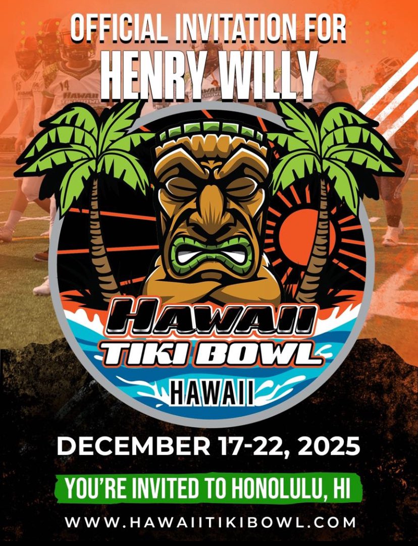 Henry Willy (@henrywilly66) on Twitter photo Blessed to be invited to the Tiki Bowl, excited to compete! <a href="/CoachIanEssig/">Coach Essig</a> <a href="/BrandonHuffman/">Brandon Huffman</a> <a href="/BallardHSPride/">BallardPrideFootball</a> Blessed to be invited to the Tiki Bowl, excited to compete! <a href="/CoachIanEssig/">Coach Essig</a> <a href="/BrandonHuffman/">Brandon Huffman</a> <a href="/BallardHSPride/">BallardPrideFootball</a>