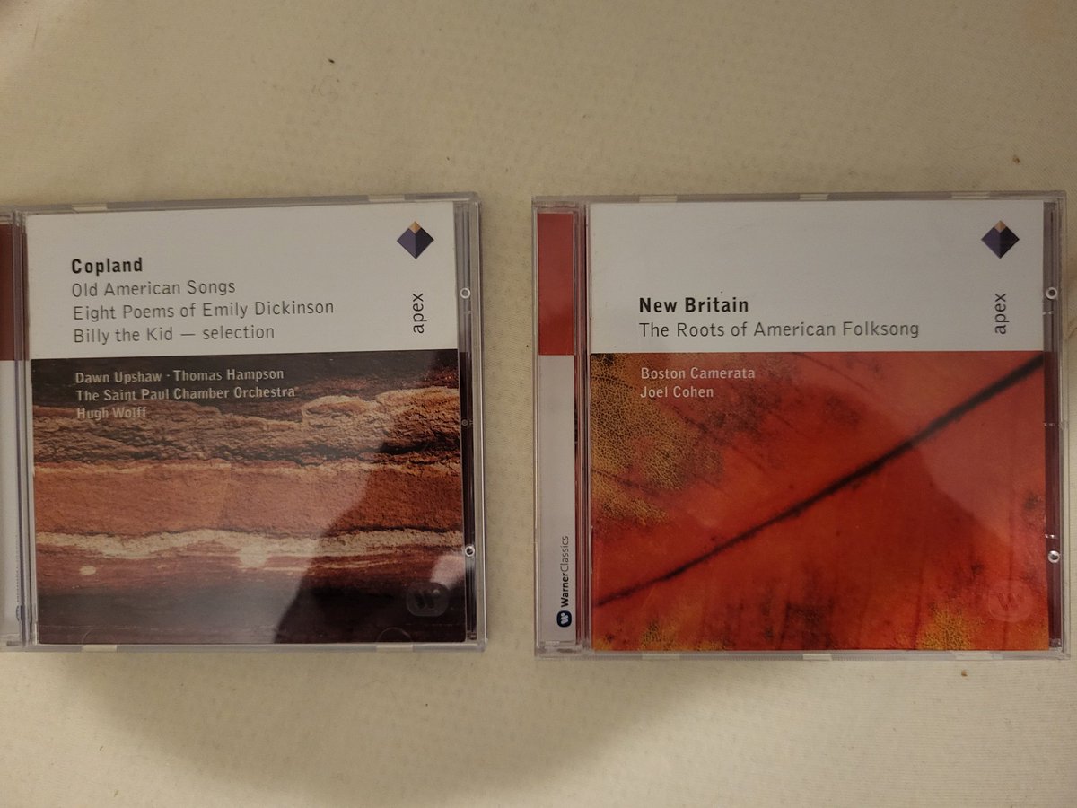 Continuing with the American folk theme.
Aaron Copland , collection of American folk songs and songs adapted from Emily Dickinson poems. For baritone and soprano. 
Compilation of old European folk songs juxtaposed with later American adaptions. #chazza #charityshopCDs