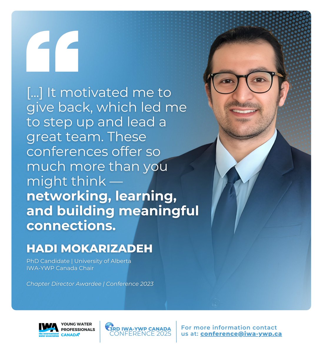 Ever wondered what it’s like to be part of the IWA YWP Canada conference? Check out the response of Hadi Mokarizadeh here: linkedin.com/feed/update/ur…

Register now for the conference: iwa-ywp.ca/registration-p……
📲 Connect with us: linktr.ee/ywp_canada 

#Conference2025 #YWP