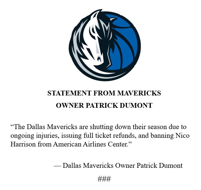 BREAKING: The Mavericks are shutting down their season. 😳