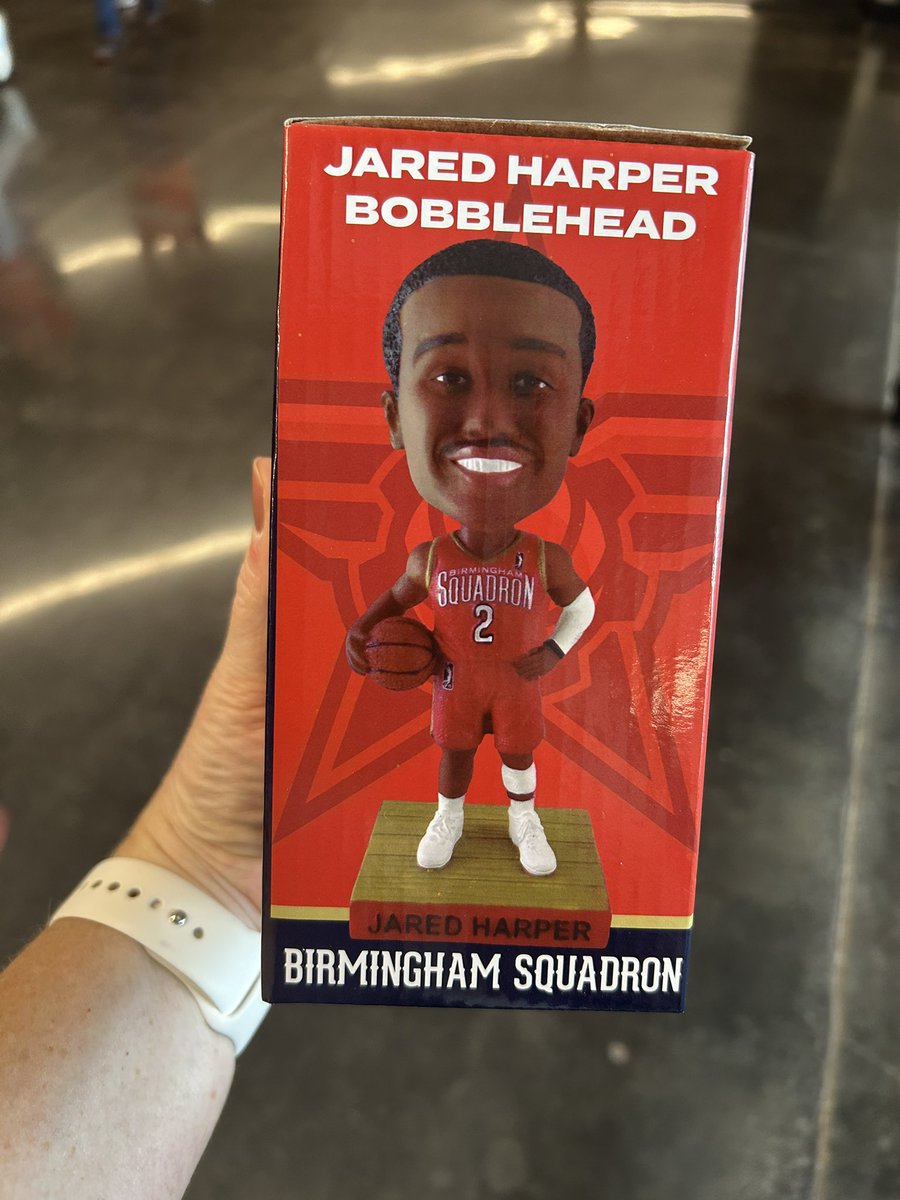 christimmc's tweet photo. Got to join Russ for a school trip to the Birmingham Squadron game today.  Best part of the day was finding a bobble head of our favorite former AU and Squadron bball player, Jared Harper!  💙🧡  @AuburnMBB @Therealvinoo https://t.co/ZhOcOueDO8