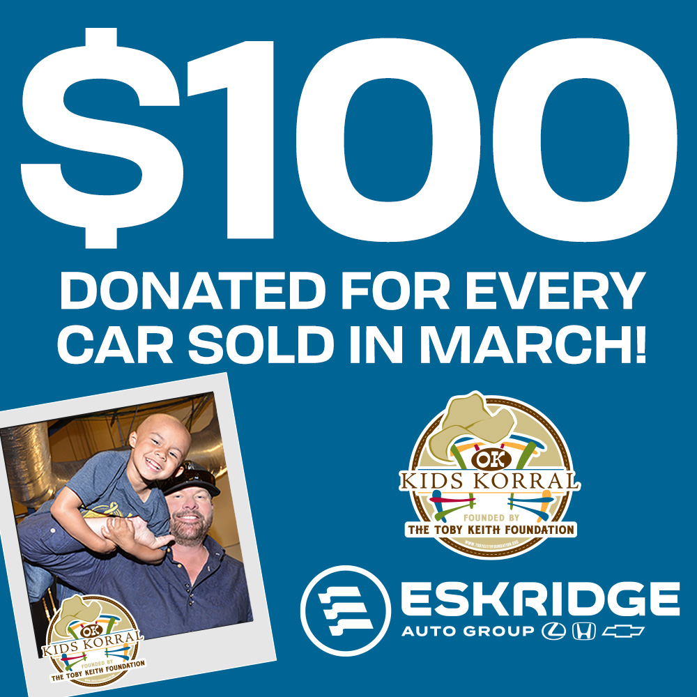 We are thrilled to share that Eskridge Auto Group is donating $100 from every car they sell in the month of March to OK Kids Korral. If you are in the market for a new vehicle, go check them out! 🚗💙
eskridgeautomotive.com