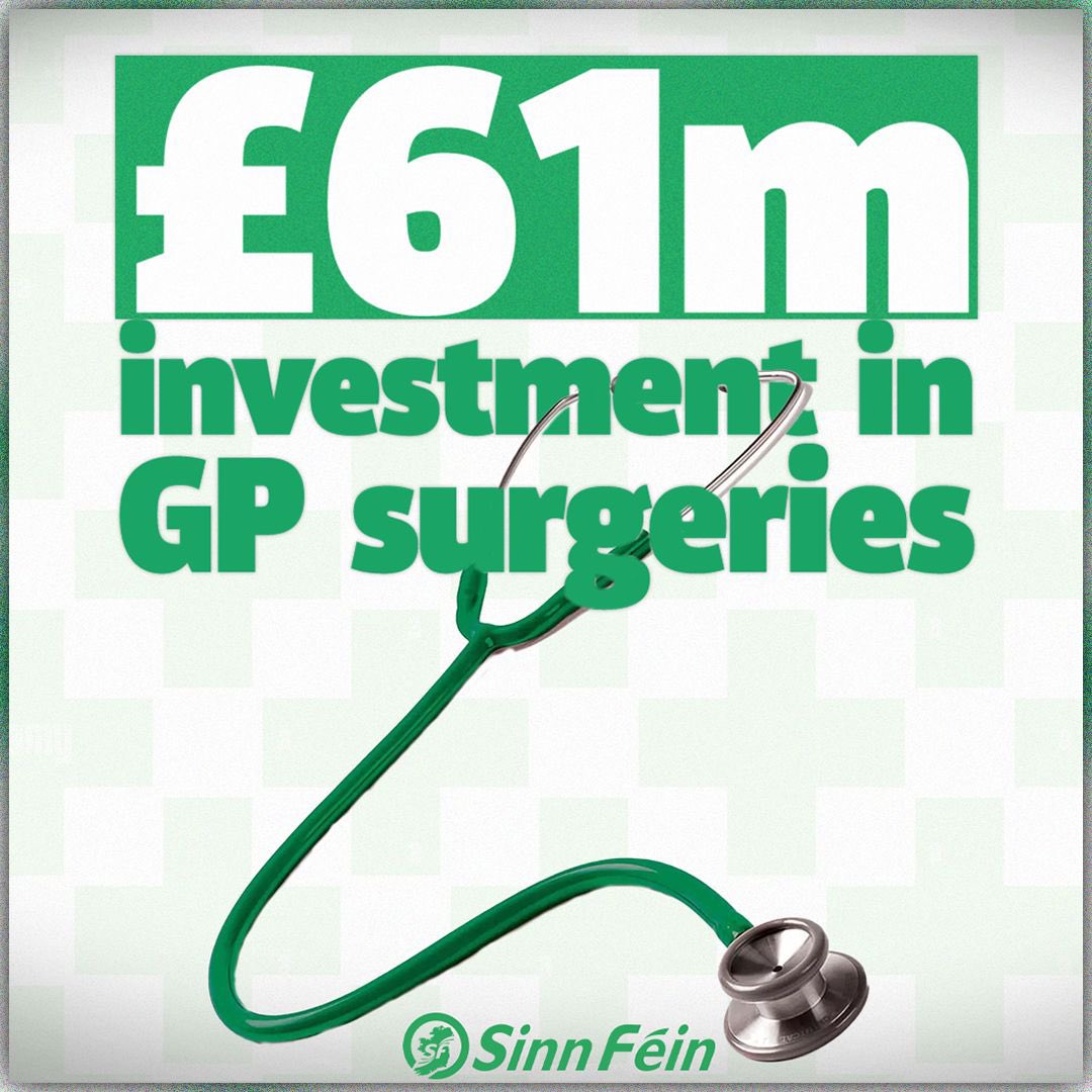 Local GP services are under severe pressures. 

Sinn Féin Finance Minister John O’Dowd has approved over £60m to help transform surgeries by supporting new services &amp; increasing GP resources across the north.

Sinn Féin will remain focussed on delivering  for workers &amp; families.