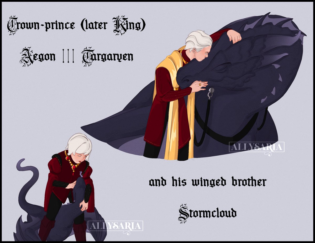 Allysaria_'s tweet photo. Aegon III Targaryen and his winged brother Stormcloud 🖤 I'm a bit lazy lately so no render 🥀
Ty for repost's in advance
#HouseOfTheDragon #HOTD #asoiaf #Daemyra #art #fanart #digitalart #teamblack #Aegon #AegonIIITargaryen #dragon #Stormcloud https://t.co/QzTSOe9TSC