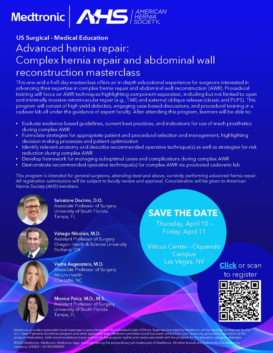 American Hernia Society (@americanhernia) on Twitter photo Join us & <a href="/Medtronic/">Medtronic</a> for the Advanced Hernia Repair: Complex Hernia Repair & Abdominal Wall Reconstruction Masterclass
Register: tinyurl.com/5db4d3c5
<a href="/Dr_Sal_Docimo/">Salvatore Docimo</a> <a href="/VNikolian/">Vahagn C. Nikolian, MD</a> <a href="/VedraAugenstein/">Vedra Augenstein</a> Join us & <a href="/Medtronic/">Medtronic</a> for the Advanced Hernia Repair: Complex Hernia Repair & Abdominal Wall Reconstruction Masterclass
Register: tinyurl.com/5db4d3c5
<a href="/Dr_Sal_Docimo/">Salvatore Docimo</a> <a href="/VNikolian/">Vahagn C. Nikolian, MD</a> <a href="/VedraAugenstein/">Vedra Augenstein</a>
