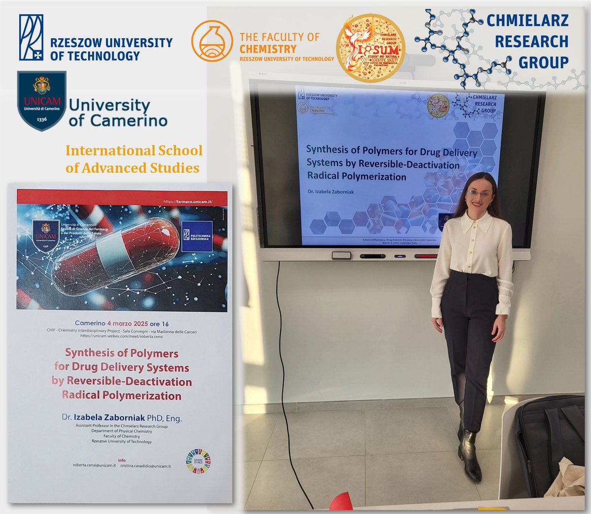 Chmielarz Research Group (@chmielarz_group) on Twitter photo 📣 We are delighted to share that today Dr. <a href="/Iza_Zaborniak/">Izabela Zaborniak</a> <a href="/Chmielarz_Group/">Chmielarz Research Group</a> gave a lecture to Prof. <a href="/censi_roberta/">ROBERTA CENSI</a> <a href="/UniCamerino/">Unicam - Università di Camerino</a> research group🧑🔬on the synthesis of polymers for drug delivery systems by #ATRP🧪💊❗️
The visit is financed by <a href="/NCBR_pl/">NCBR</a> #LIDER 1⃣4⃣ 💸 📣 We are delighted to share that today Dr. <a href="/Iza_Zaborniak/">Izabela Zaborniak</a> <a href="/Chmielarz_Group/">Chmielarz Research Group</a> gave a lecture to Prof. <a href="/censi_roberta/">ROBERTA CENSI</a> <a href="/UniCamerino/">Unicam - Università di Camerino</a> research group🧑🔬on the synthesis of polymers for drug delivery systems by #ATRP🧪💊❗️
The visit is financed by <a href="/NCBR_pl/">NCBR</a> #LIDER 1⃣4⃣ 💸